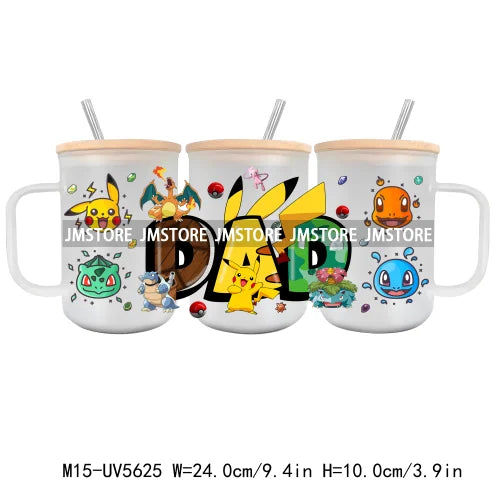 Dad Papa Cartoon Movie Character UV DTF Glass Can Wrap For 15OZ Mug Cup Transfer Stickers DIY Custom Logo Labels Father's Day