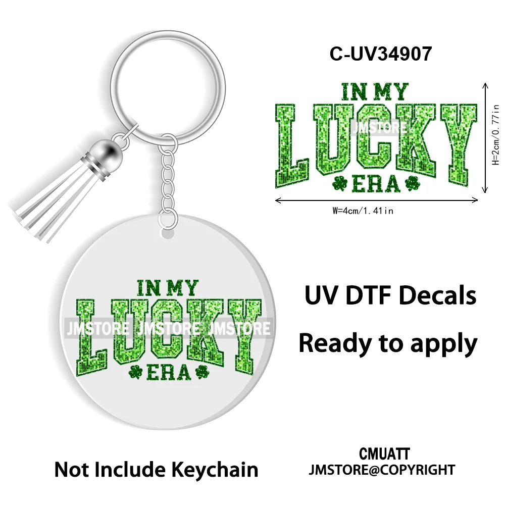 Sparkly Faux Sequin St Patricks Day Coquette Glitter Lucky Charm WaterProof UV DTF Sticker For Round Circle Keychain Keyring