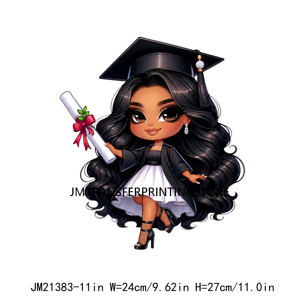 Cool Pretty Chibi Latina College Graduation Girls Educated Diploma Iron On DTF Transfer Stickers Ready To Press For T-shirts