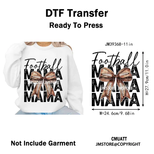 Retro Football Touchdown Season Checkered Coquette Sport Mama Iron on DTF Washable Transfers Sticker Ready to Press for T-shirts