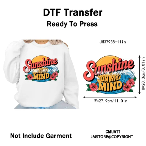 Funny Summer Quotes Sunset Palm Trees Beach Vacation Vibes Washable Iron on DTF Transfer Sticker Ready to Press for Textile Bags