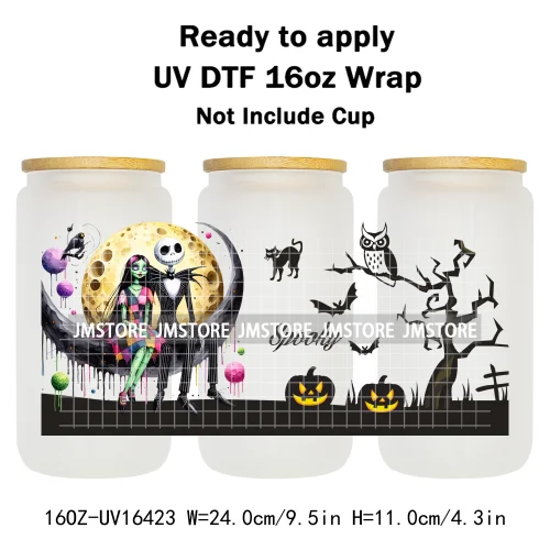 Halloween Couple Horror Movie Spooky Season UV DTF Stickers Ready To Transfer Cup Wrap Custom Label For Libbey Can Glass Tumbler
