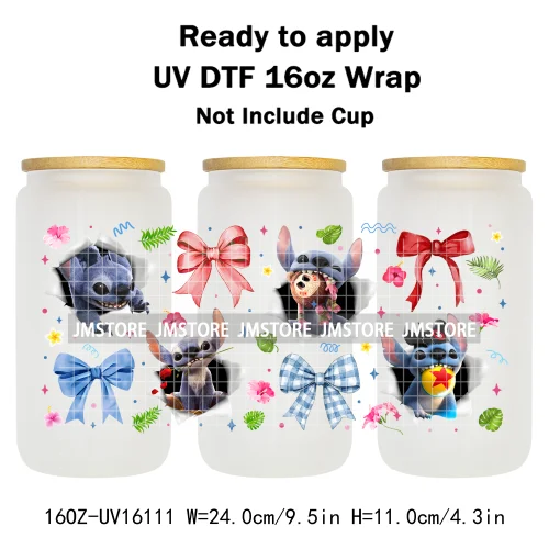 Trendy Movie Cartoon Character Bow 16OZ UV DTF Cup Wrap Ready To Apply Waterproof Transfer Sticker For Libbey Glass Can Tumbler