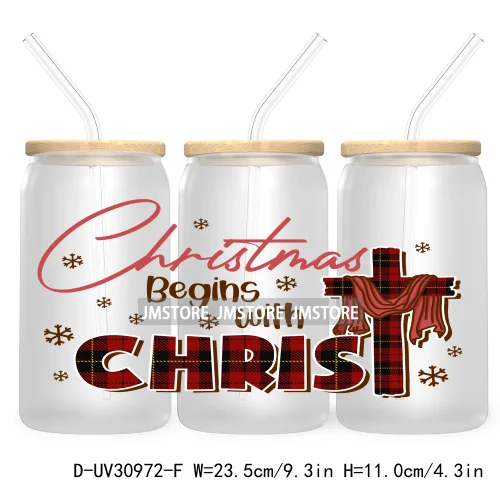 Merry Christmas Howdy Gingerbread 16OZ UV Cup Wrap DTF Transfer Stickers For Libbey Glass Can Cups Tumbler God Jesus Chris Xmas