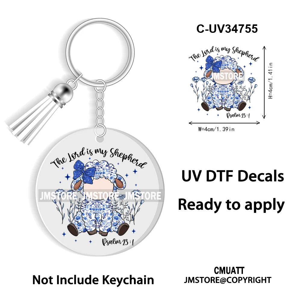 The Lord Is My Shepherd Christian Religious Easter Bible Verse Faith UV DTF Stickers For Round Circle Acrylic Keychain Keyring