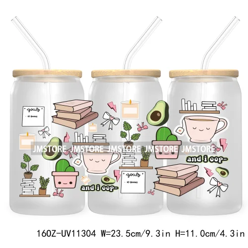 Trendy Coffee And Books Reading Floral Flowers 16OZ UV Cup Wrap DTF Transfer Stickers For Libbey Glass Can Cups Tumbler Labels