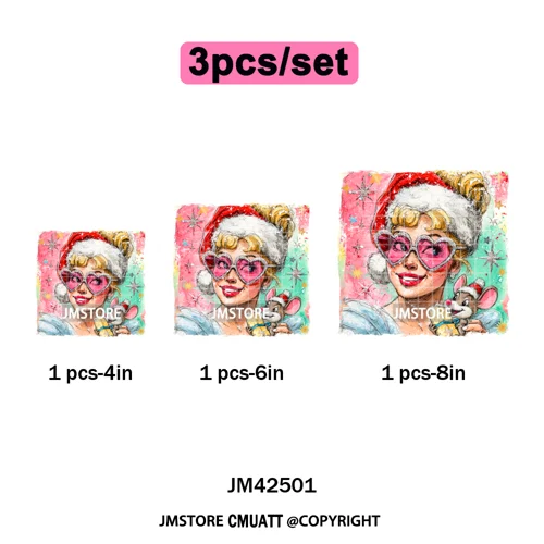 Glasses Cartoon Princess Animal Christmas Brushstroke Festive Vibes Iron on DTF Transfers Stickers Ready to Press for Hoodies