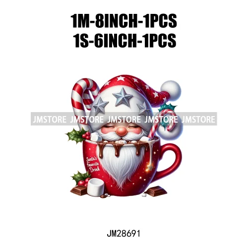 Winter Hot Cocoa Boy Cozy Gnomes Coffee Mug Tis The Season Happy Christmas Iron On DTF Heat Press Transfers Stickers For Clothes