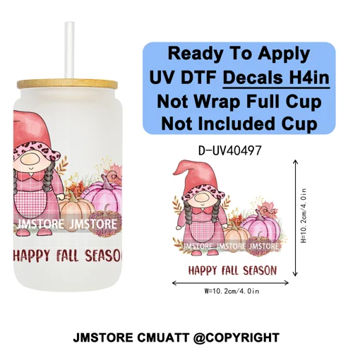 Cozy Autumn Fall Pumpkin Spice UV DTF Decals Ready To Apply Waterproof Transfer Stickers DIY Crafts For 16OZ Libbey Glass Can