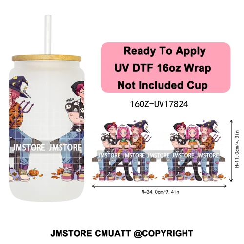 Kpop Movie Demon Hunters Boo Halloween Pumpkin Party 16OZ UV DTF Cup Wraps Ready To Apply Transfer Stickers For Libbey Glass Can