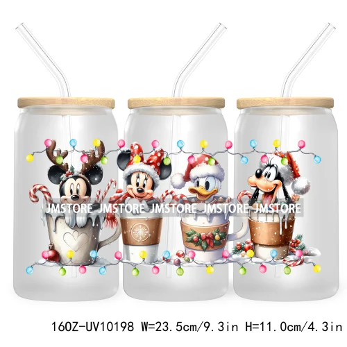 Christmas Lights Cartoon Coffee Cups 16OZ UV DTF Cup Wrap Transfer Stickers Custom Labels Waterproof Logo For Libbey Glass Can