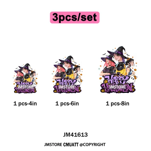 Happy Hunting Halloween Kpop Pumpkin Witch Boys Girl Dinner Iron on DTF Washable Transfers Stickers Ready to Press for T-shirts