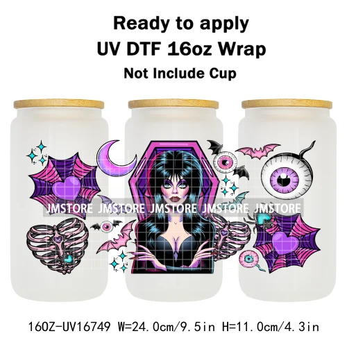 Retro Halloween Neon Scary Movie Character 16OZ UV DTF Cup Wrap Ready To Apply Waterproof Transfer Stickers For Libbey Glass Can