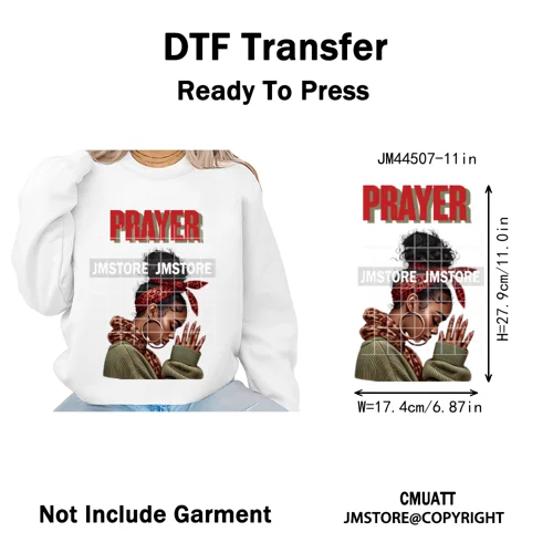 Afro Girls Prayer Jesus Faith Love Magic Christian Women Iron on Washable DTF Heat Transfers Stickers Ready to Press for Clothes