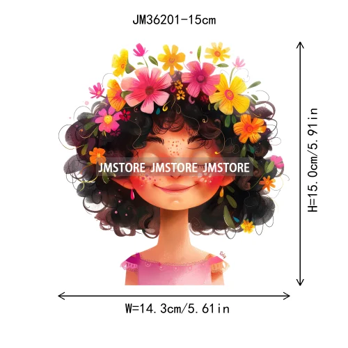 15cm 5.9in Kid Cute Spirit Of Spring Flower Girl Iron On Heat Transfer Sticker For Clothes Vinyl Thermal Washable T-Shirts Decal