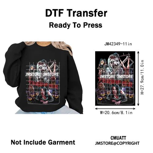 Retro Scary Horror Movie Halloween Costumes Spooky Season Iron on DTF Washable Transfers Stickers Ready to Press for Clothes Bag
