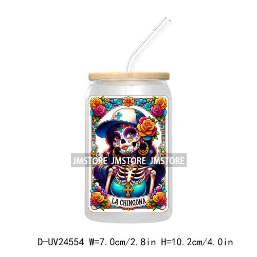 Mexican Culture Tarot Card UV DTF Transfer Stickers Decals For Libbey Cold Cups Mug Tumbler Waterproof DIY Craft Latina Skeleton