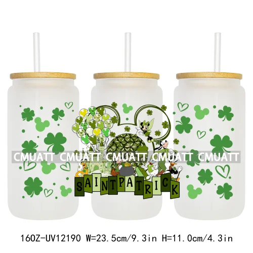 Cartoon St Patricks' Day Lucky Shamrock Animals 16OZ UV DTF Cup Wrap Sticker Custom Label Waterproof Logo For Libbey Glass Can