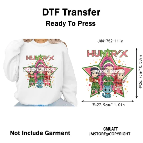 Cute Santa Kpop Inspired Movie Character Merry Christmas Holly Iron on DTF Washable Transfer Stickers Ready to Press for Textile
