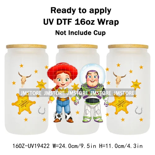 Kids Cartoon Character Flowers Butterfly 16OZ UV DTF Cup Wraps Ready To Apply Waterproof Transfer Stickers For Libbey Glass Can