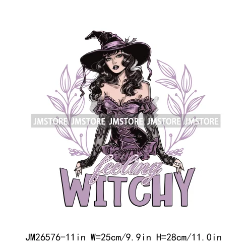 Custom Spooky Season Witch Girl Social Club Halloween Resting Witch Face DTF Iron On Transfer Sticker Ready To Press For Hoodies