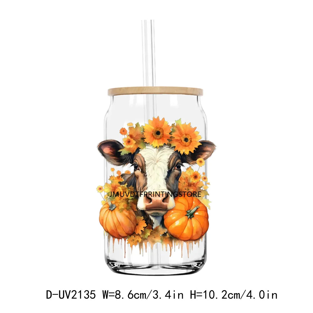 Howdy Fall Highland Cow Pumpkin UV DTF Transfers Stickers Decals For Libbey Cold Cups Mugs Tumbler Waterproof DIY Craft