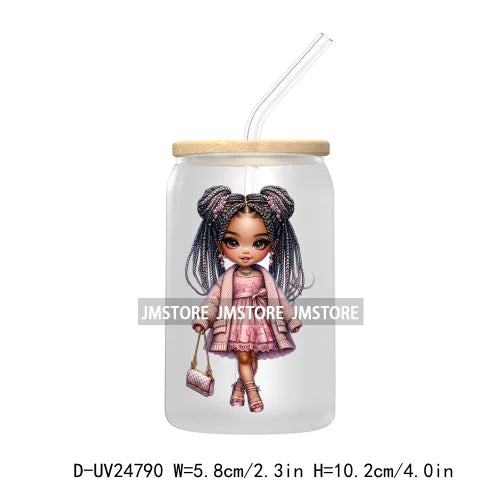 Fashion Chibi Dreadlock Girls UV DTF Transfers Stickers Decals For Libbey Cold Cups Mugs Tumbler Waterproof DIY Craft Black Girl