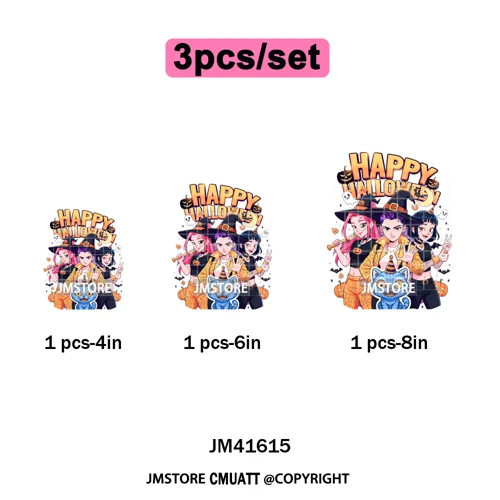 Happy Hunting Halloween Kpop Pumpkin Witch Boys Girl Dinner Iron on DTF Washable Transfers Stickers Ready to Press for T-shirts