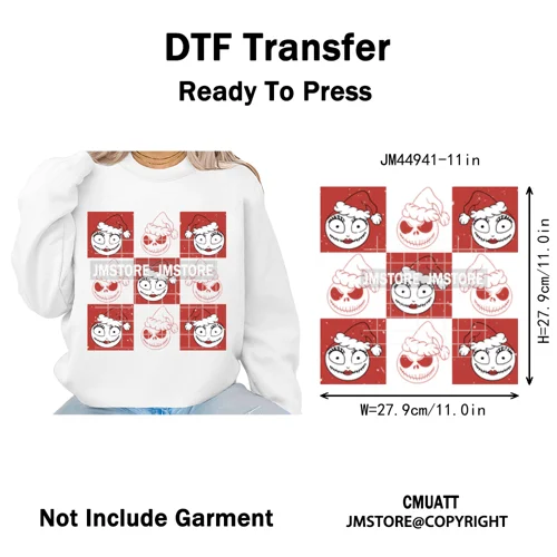 New Nightmare Horror Christmas Movie Characters Lover Iron on Washable DTF Heat Transfers Stickers Ready to Press for Clothes