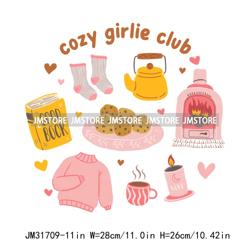 Feeling Cozy Season Hot Girl Winter Girlie Book Club Reading Lover Iron On DTF Transfers Stickers Ready To Press For Hoodies