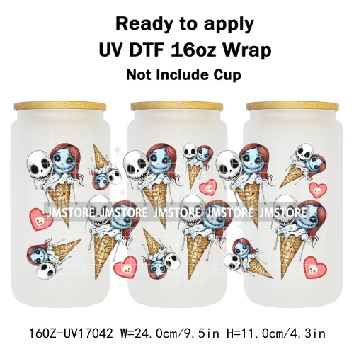 Ice Cream Halloween Killers Horror Characters UV DTF Stickers Ready To Apply Cup Wrap Custom Labels For 16OZ Libbey Can Glass