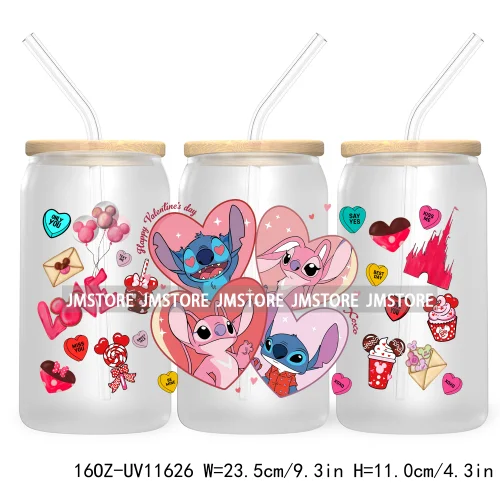 Happy Valentine's Day Cartoon Mouse Couple 16OZ UV Cup Wrap DTF Transfer Sticker For Libbey Glass Can Cups Tumbler XOXO Love Bug