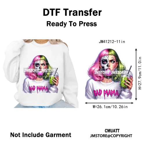 Creepy Killer Mama Club Halloween Spooky Vibes Horror Mom Iron on Washable DTF Transfer Stickers Ready to Press for T-shirts Bag