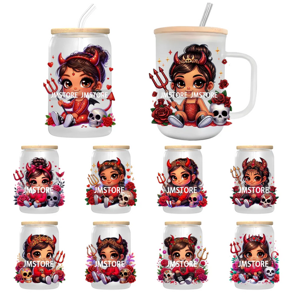 Halloween Latina Hispanic Girl UV DTF Transfer Stickers Decals For Libbey Cold Cup Mug Tumbler Waterproof Craft Sugar Skull Rose