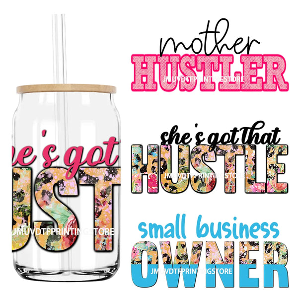 Small Business Owner UV DTF Sticker For 16OZ Libbey Glass Cup Can Coffee Mother Hustler Wrap Transfers Stickers Custom DIY Logo