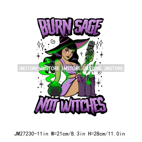 Cartoon Halloween Season Let's Go Ghouls Burn Sage Not Witches Spooky Vibes DTF Iron On Heat Press Transfer Stickers For Clothes