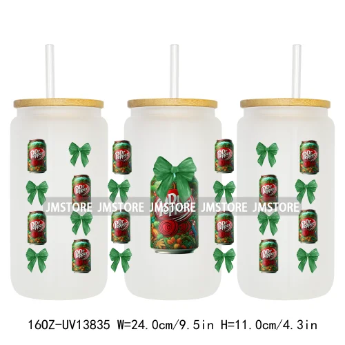 Soft Drink Pink Bow Coquette Strawberry UV DTF Wraps Transfer Sticker Selfadhesive Waterproof  For 16OZ Libbey Glass Can Tumbler