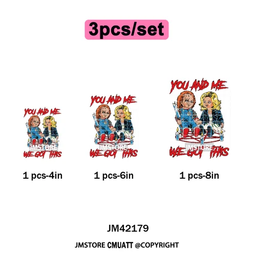 See You In Hell Scary Movie True Love Couple Halloween Season Iron on DTF Washable Transfers Stickers Ready to Press for Textile