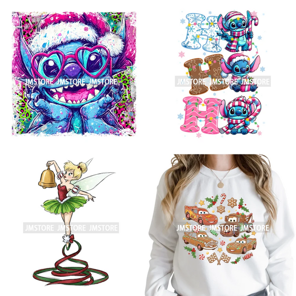 Ho Ho Ho Christmas Coquette Gifts Santa Cartoon Characters Iron on DTF Washable Transfers Stickers Ready to Press for Clothing