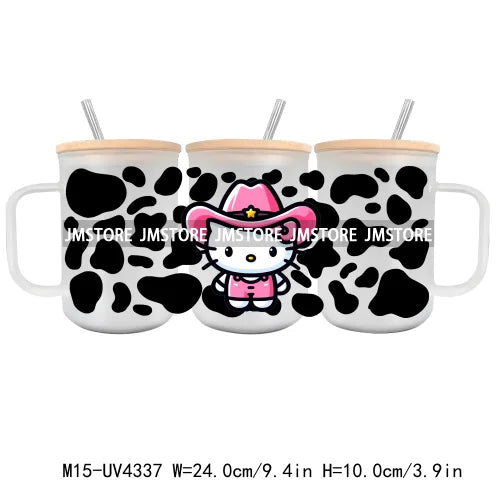 Cow Cartoon Cat UV DTF Sticker For 15OZ Mug Libbey Glass Cup Can Wrap Transfer Sticker Custom Labels DIY Logo Movie Characters