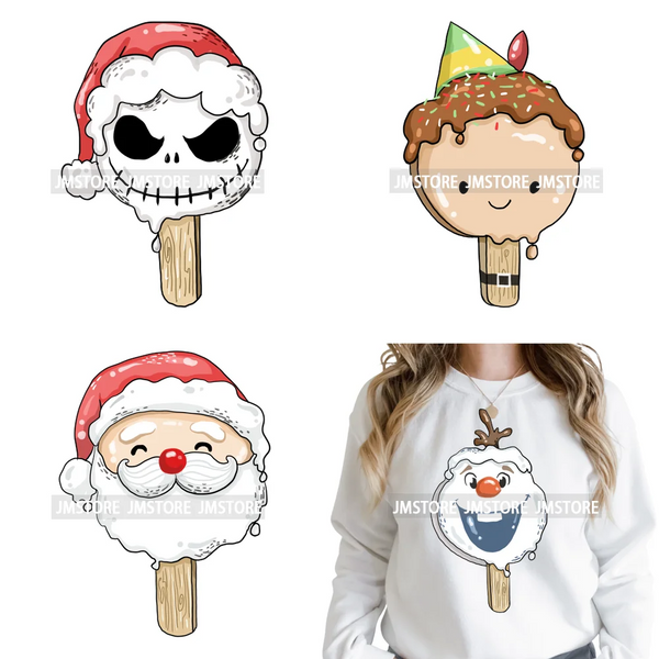 Sweet Christmas Popsicles Spooky Halloween Ice Cream Iron on DTF Washable Transfers Stickers Ready to Press for Clothing Bags