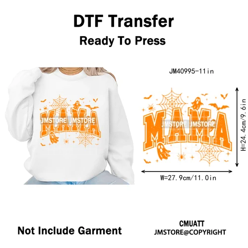 Leopard Checkered Spooky Mama Ghost Halloween Letters Preppy Halloween Iron on DTF Transfer Stickers Ready to Press for T-shirts