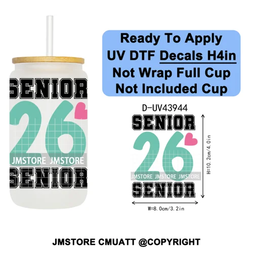 Girly University Graduation 2026 UV DTF Decals Ready To Apply Waterproof Transfer Stickers DIY Crafts For 16OZ Libbey Glass Can