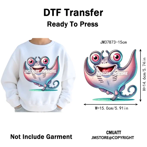 15cm 5.9in Cute Sea Underwater Animal Quirky Fish Octopus Decals Washable Iron On DTF Heat Transfers Stickers For Kids T-Shirts