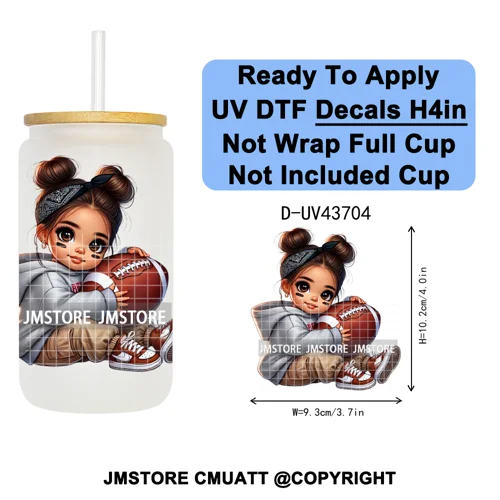 Cute Latina Baby Girl American Football UV DTF Cup Decals Ready To Apply Transfer Stickers Durable For Libbey Glass Can Tumbler