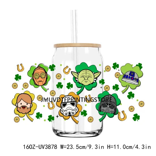 Cartoon St. Patrick's Day 16OZ UV DTF Cup Wrap Transfer Stickers Mouse Cat Custom Label DIY Waterproof Logo For Libbey Glass Can