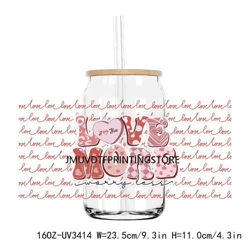 XOXO Valentines Coffee Cup 16OZ UV DTF Cup Wrap Transfers Stickers Custom Label DIY Waterproof Logo For Libbey Glass Can Hearts