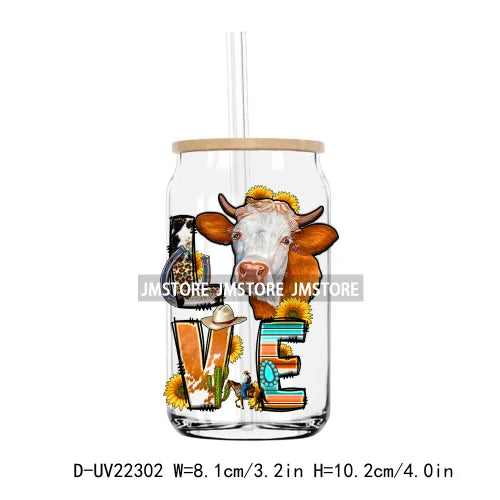 Western Highland Cow Farm Animals Sunflower UV DTF Transfer Stickers Decals For Libbey Cold Cup Mug Tumbler Waterproof DIY Craft