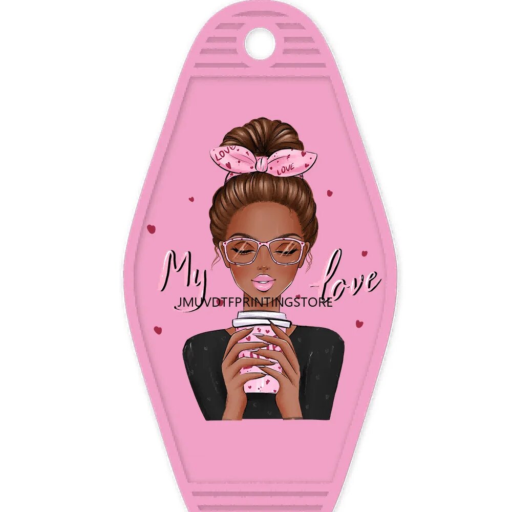 Black Girl Coffee Life High Quality WaterProof UV DTF Sticker For Motel Hotel Keychian