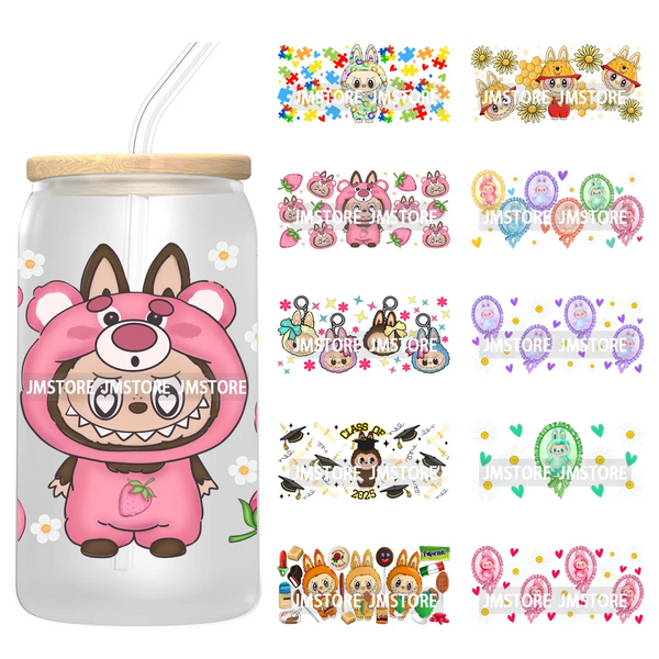 Cute Cartoon Coquette Magical Mirror Bow 16OZ UV DTF Cup Wraps Ready To Apply Waterproof Transfer Stickers For Libbey Glass Can
